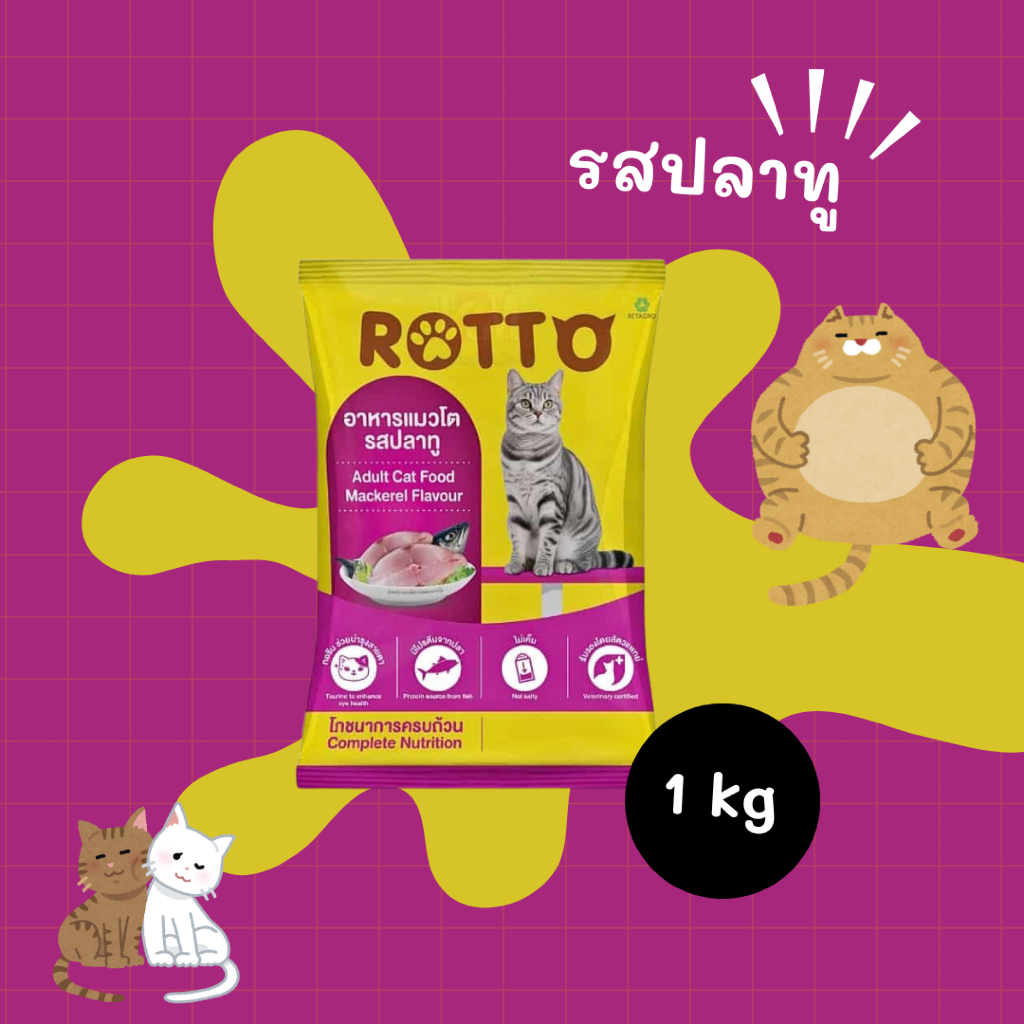 (ขนาด 1 กก.) Rotto ร็อตโต อาหารแมวโต 🐾 อาหารแมวคุณภาพสูงจากเบทาโกร 🐾