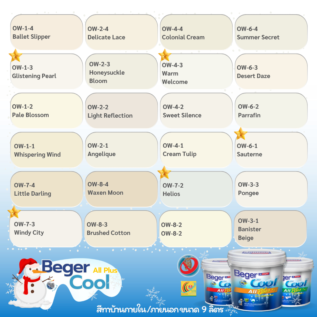 Beger สีครีม คูลออลพลัส ขนาด 9 ลิตร กึ่งเงา ด้าน สีทาบ้าน เบเยอร์ สีบ้านเย็น สีน้ำอะคริลิคแท้
