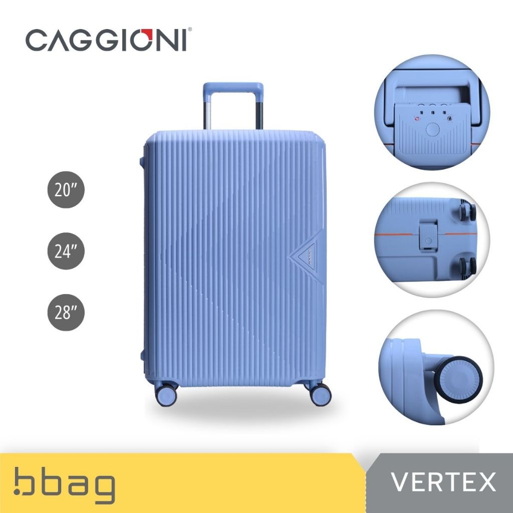 CAGGIONI กระเป๋าเดินทางโครง 20/24/28 นิ้ว รุ่น Vertex 24102 ล็อค 3 จุด TSA Lock ล้อคู่ วัสดุ PP [สีฟ