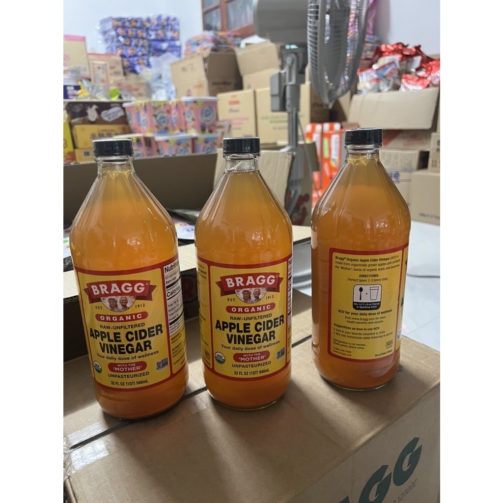 แอปเปิ้ลไซเดอร์ 946ML แท้100 Bragg Apple Cider Vinegar ACV มีตะกอน น้ำส้มสายชูหมักจากแอปเปิ้ล รูปที่ 3