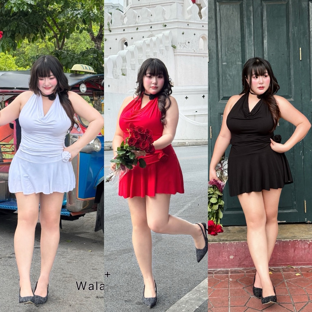 /WP/ มินิเดรสสาวอวบ มีไซส์อก 38-52 แบบคอถ่วง คล้องคอ 3สีเบสิค ใส่เที่ยว ดินเนอร์ #เสื้อผ้าไซส์ใหญ่ พ