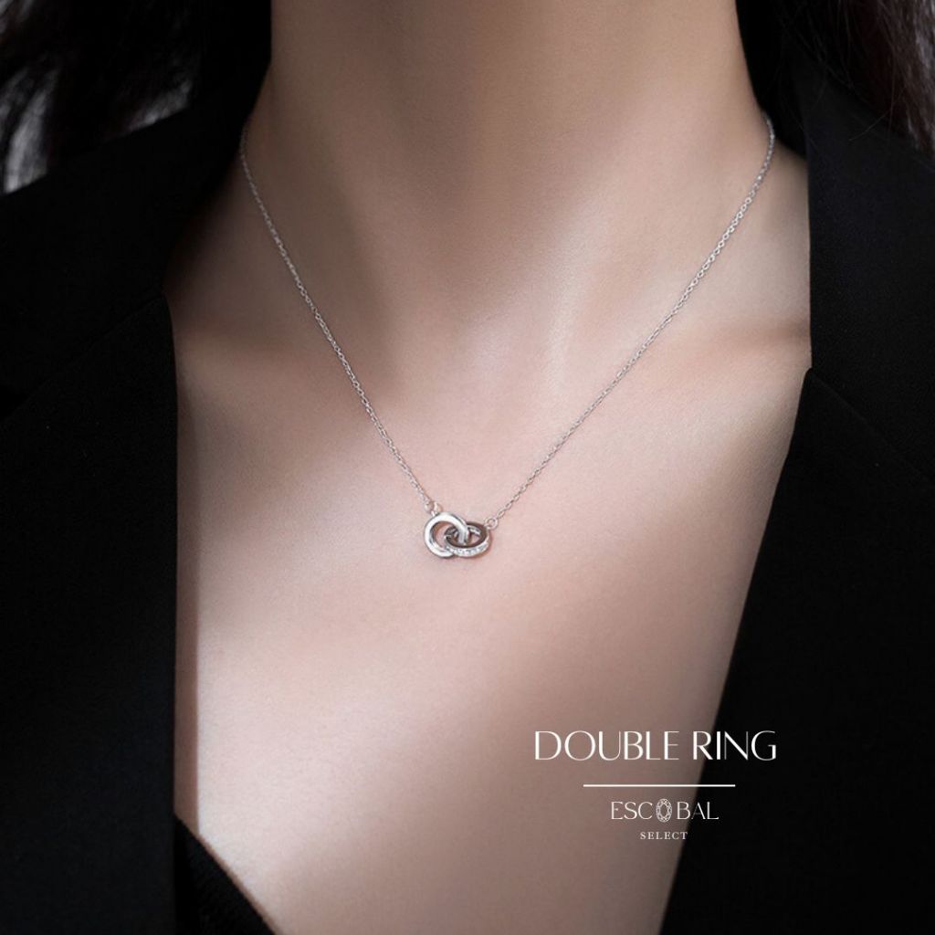 ESCOBAL✨สร้อยเงินแท้ Double Ring สร้อยคอแฟชั่น สร้อยคอเงินแท้ สไตล์ใหม่ เสริมมงค