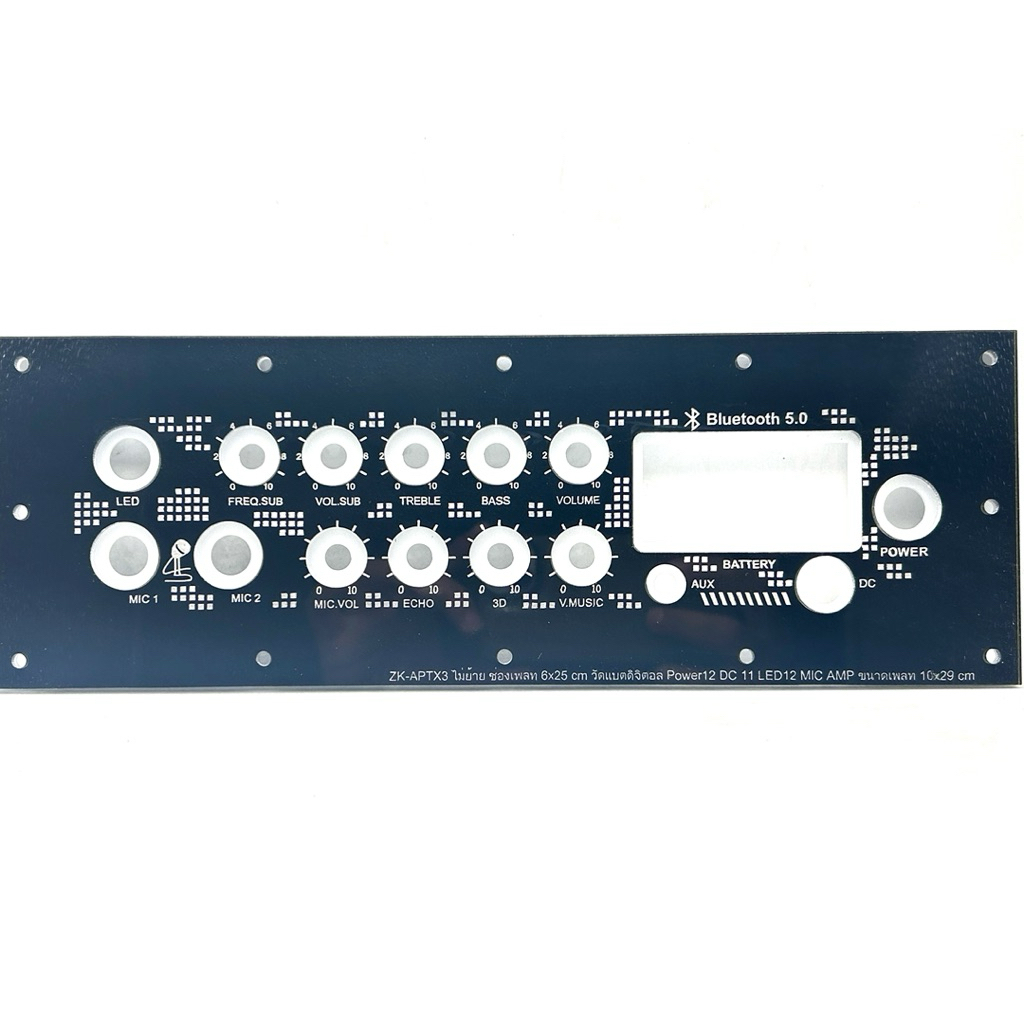 เพลทลำโพงบลูทูธZK-APTX3 ไม่ย้าย+MIC AMP งานไฟหนา5มิล ช่องเพลท6x25cm.วัตแบตดิจิตอล Power16DC11สวิตซ์L