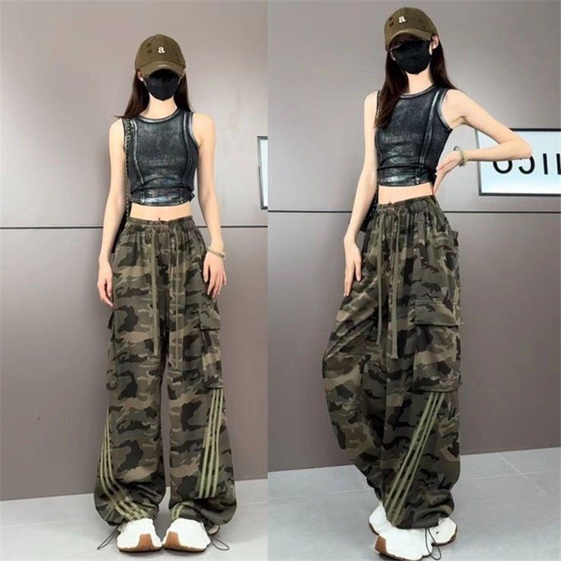 กางเกงคาร์โก้ขายาว S-10XL เอวสม็อคยางยืดมีเชือกรูดข้อเท้า ใส่ได้ทั้งผู้หญิงผู้ชาย