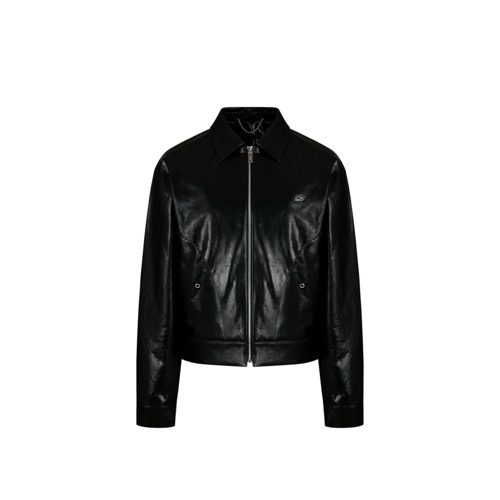 เสื้อหนังแท้ bulky leather jacket-black L size 51percent