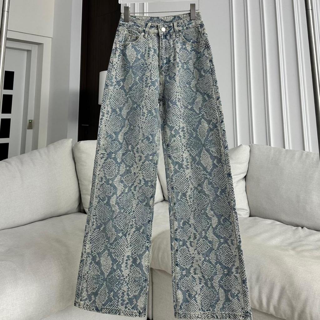 PTJ32178 Snakeskin กางเกงยีนส์ PROMTHONG ขากระบอกกลาง