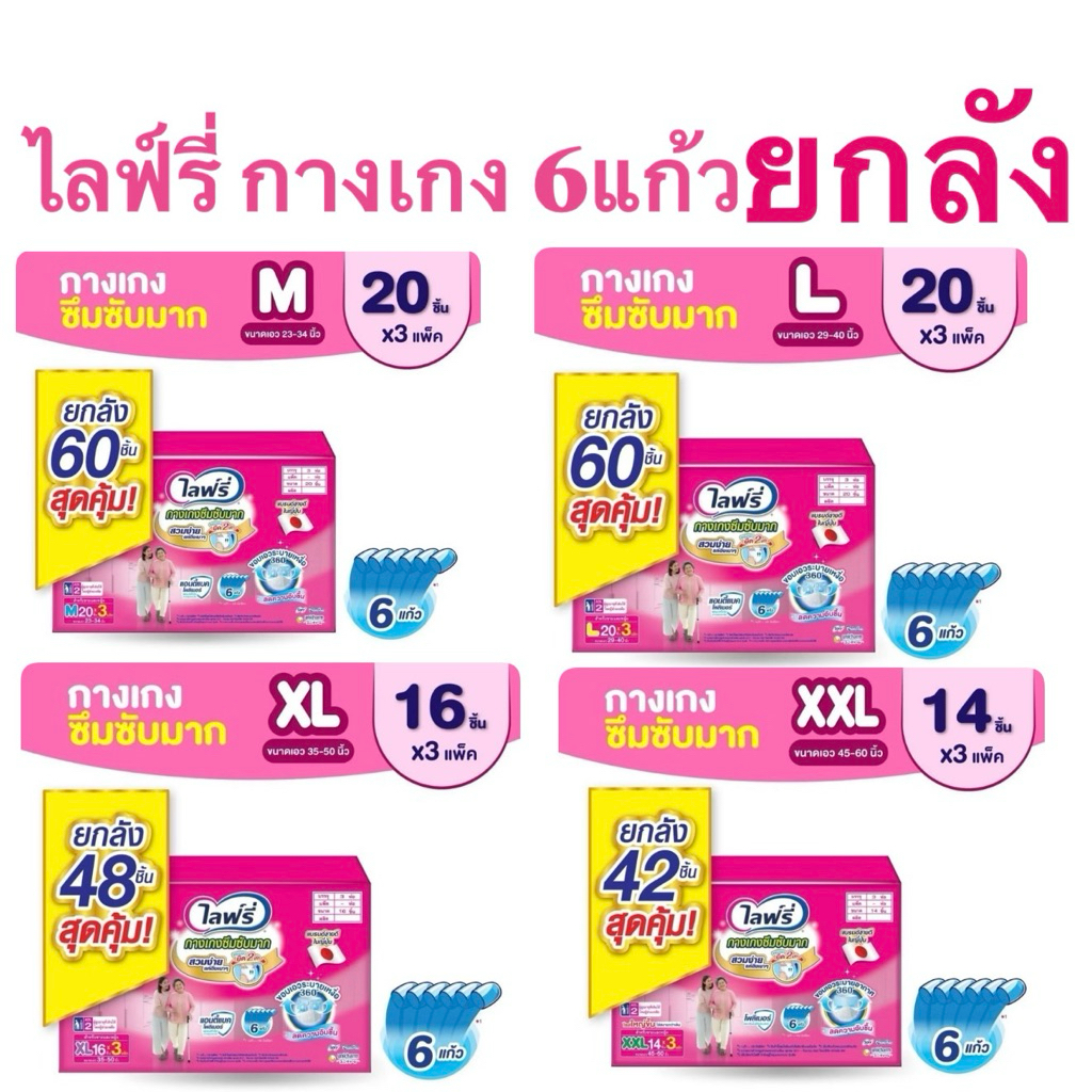 ส่งด่วน‼️ไลฟ์รี่ กางเกงซึมซับมาก ซึมซับน้ำ6แก้ว 600cc รุ่นยกลังสุดคุ้ม❗️