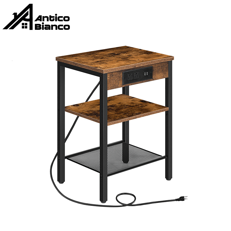 Antico โต๊ะข้างเตียง ชาร์จได้ โต๊ะข้างโซฟา พอร์ต USB ซ่อน (มาตรฐานยุโรป) ความจุขนาดใหญ่และประหยัดพื้นที่