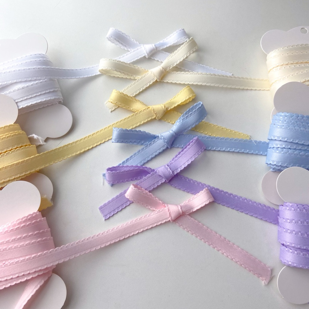 ♡  พร้อมส่ง | (5 หลา) Ribbon โบว์ ริบบิ้น ขอบหยัก ขนาด 10 mm / 1 cm
