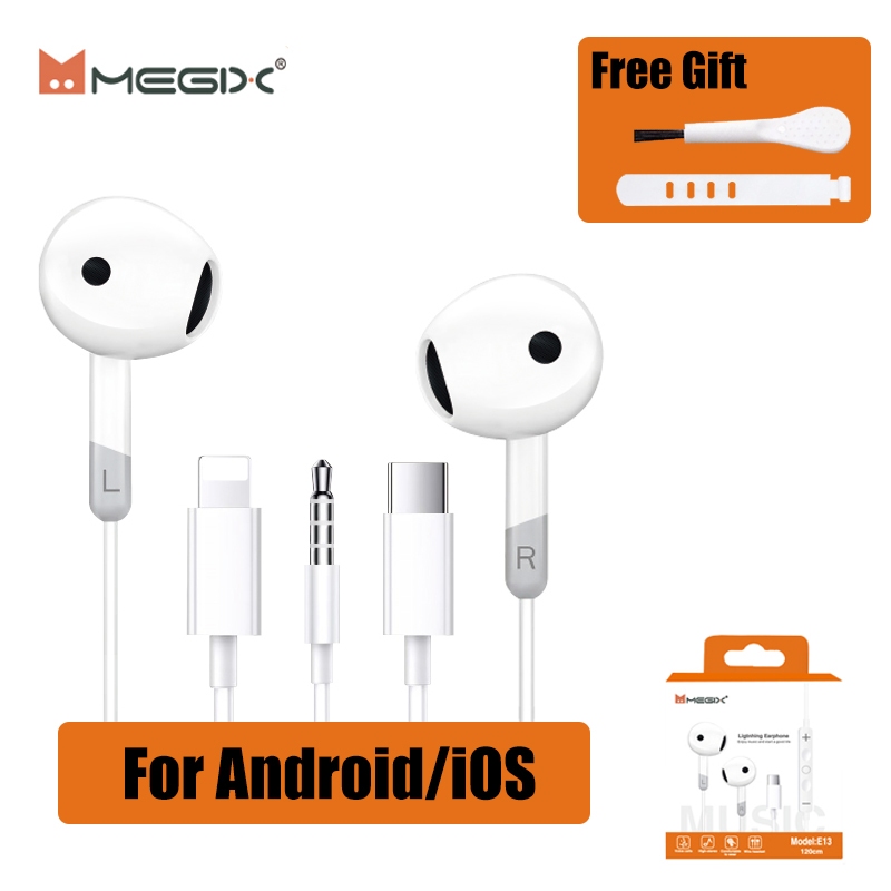 Megix รุ่น E13 หูฟัง 3.5mm  หูฟังอินเอียร์ ไมโครโฟนในตัว เสียงดี อินเตอร์เฟซ typec/L  สำหรับ ios Android
