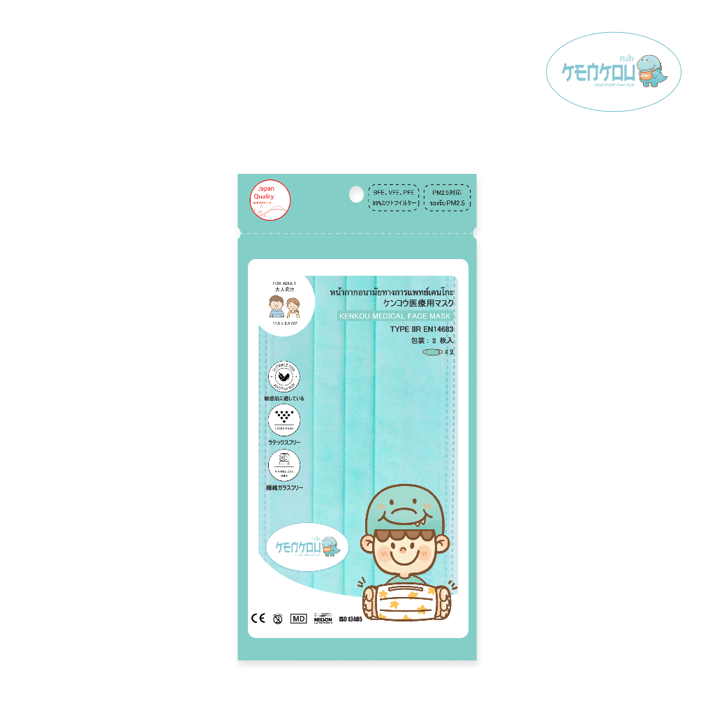 KENKOU MEDICAL FACE MASK 1X2 PCS - GREEN