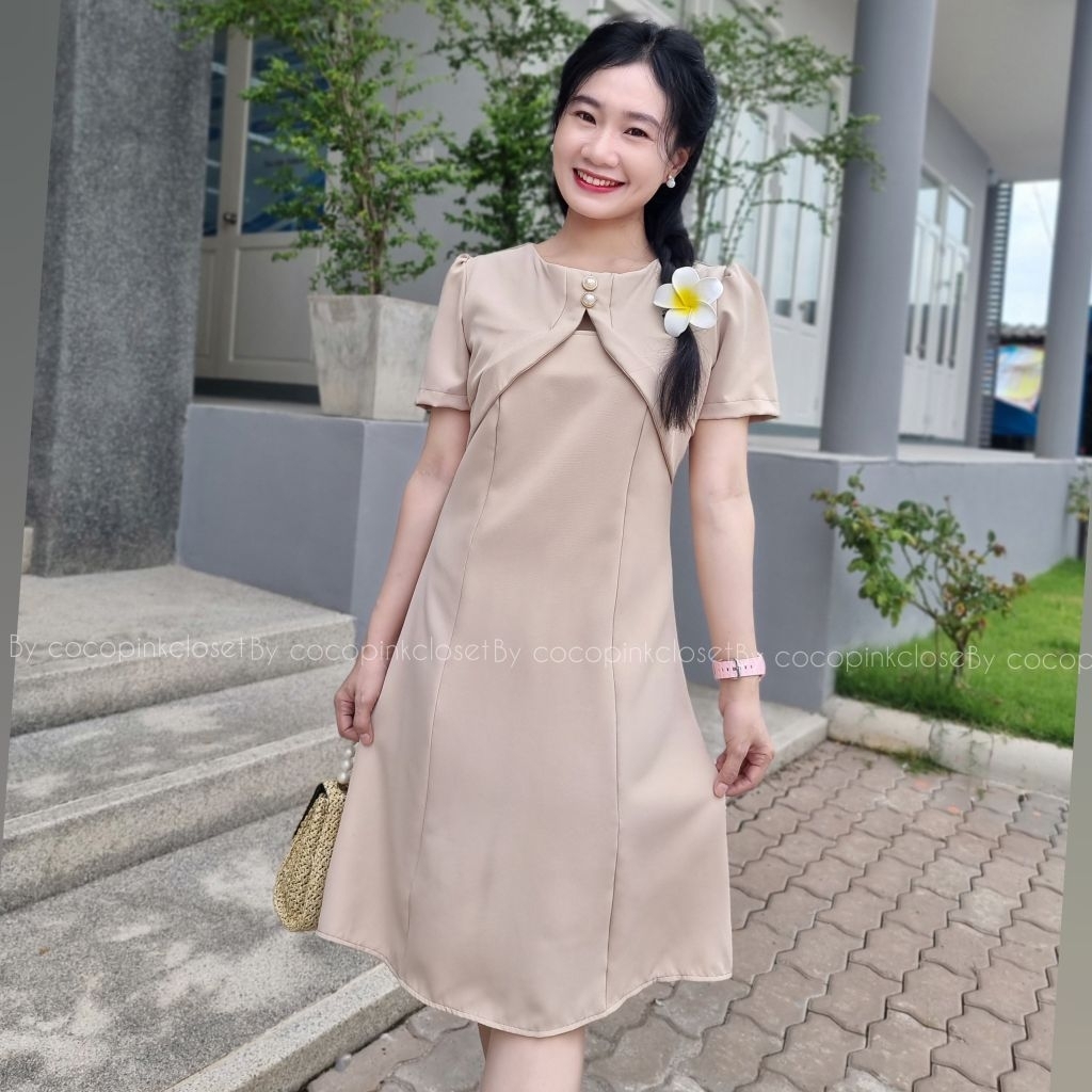 🦋C088:เดรสผ้าบาร์บี้รุ่นคุณหนูฟิลเจ้าหญิงเบาๆยาว 36-37นิ้ว ใส่ออกงานทางการ สวยน่ารักใส่ทำงานออกงาน ไปงานแต่งงาน รูปที่ 5