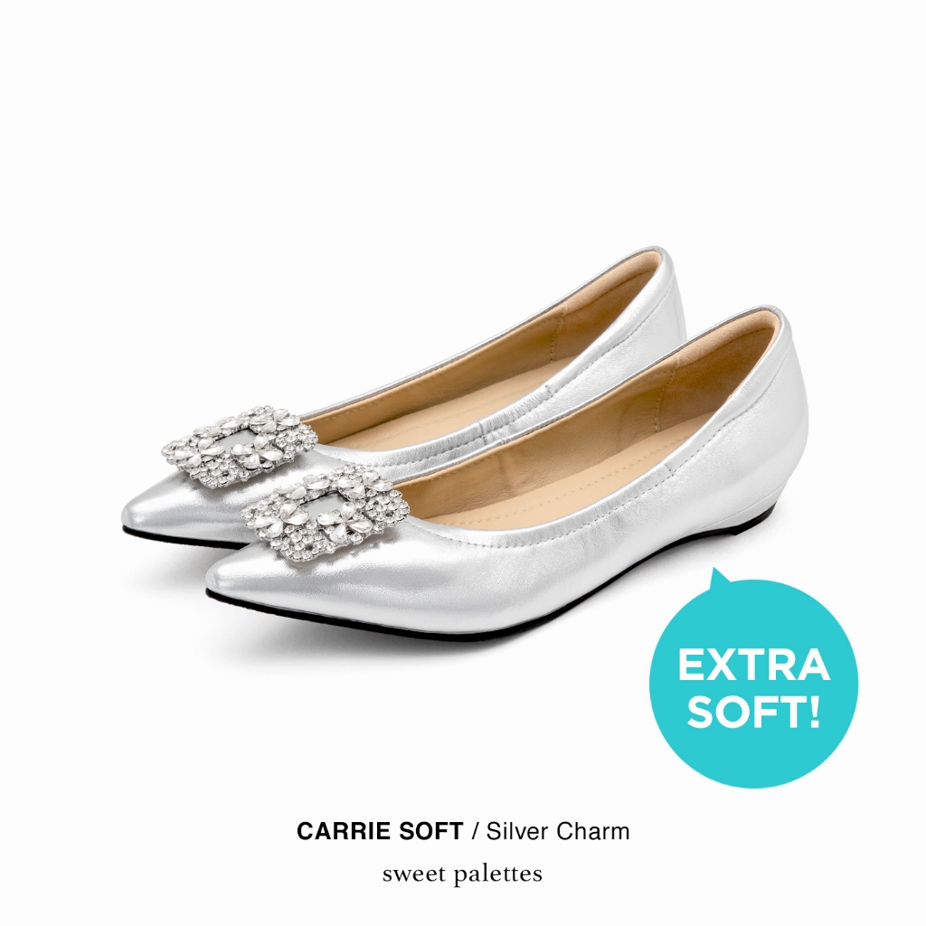 Sweet Palettes รองเท้าหนังแกะ Carrie Soft Silver Charm