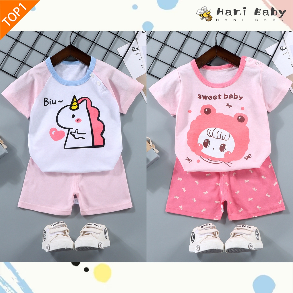 เสื้อยืดเด็ก เสื้อคอกลม+กางเกงขาสั้น ชุดเซตเด็ก2ชิ้น เสื้อเด็กหญิง ลายน่ารัก สำหรับอายุ1-5ปีพร้อมส่ง