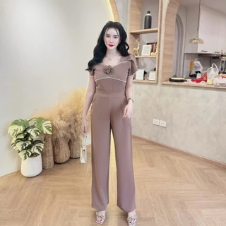สินค้าพร้อมส่ง ชุดเซตยาวผ้าวูลเวฟ เสื้อแขนกุหลาบแต่งลูกไม้ แต่งลูกไม้ช่วงอกแต่งดอก3D+กางเกงเอวเรียบสม็อคหลังมี กระเป๋า