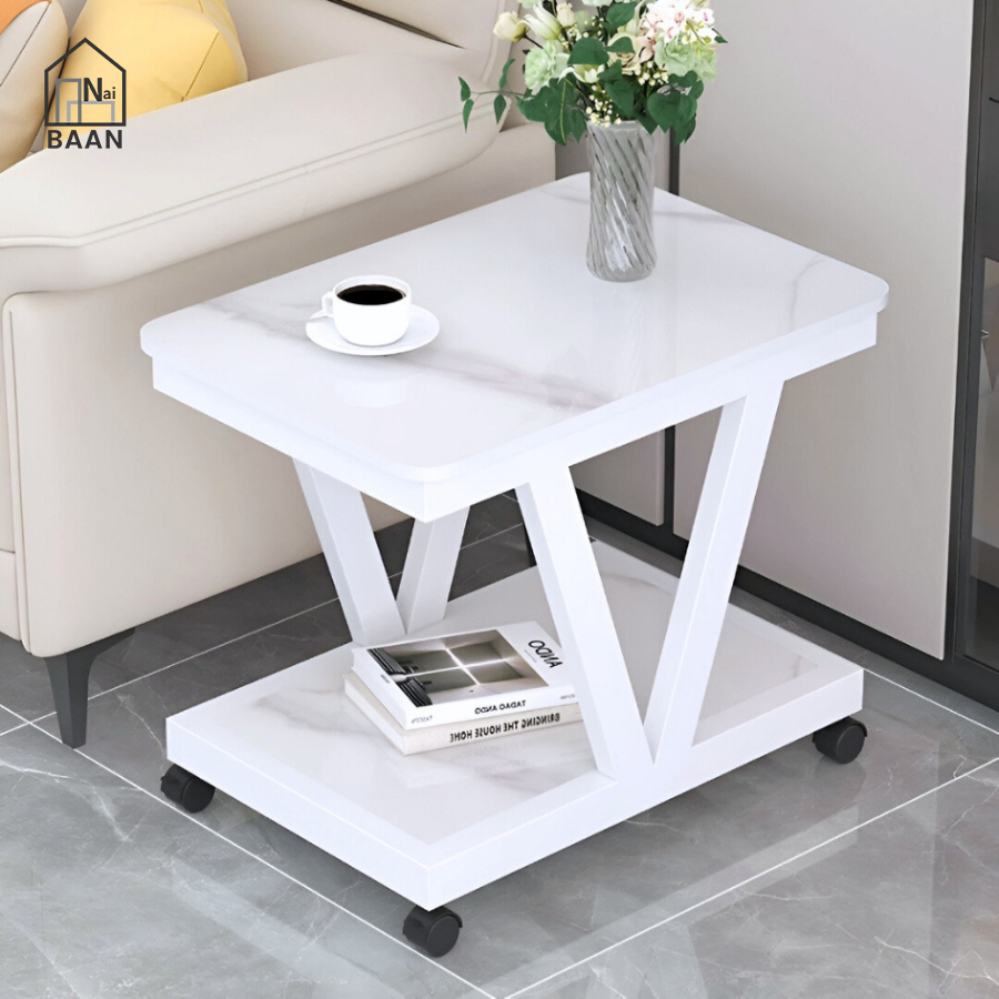 Naibaan ชั้นวางของ พร้อม ล้อเลื่อน ขนาด 50/60 ซม. หินอ่อนแท้  โต๊ะหินอ่อน โต๊ะข้างโซฟา Side Table