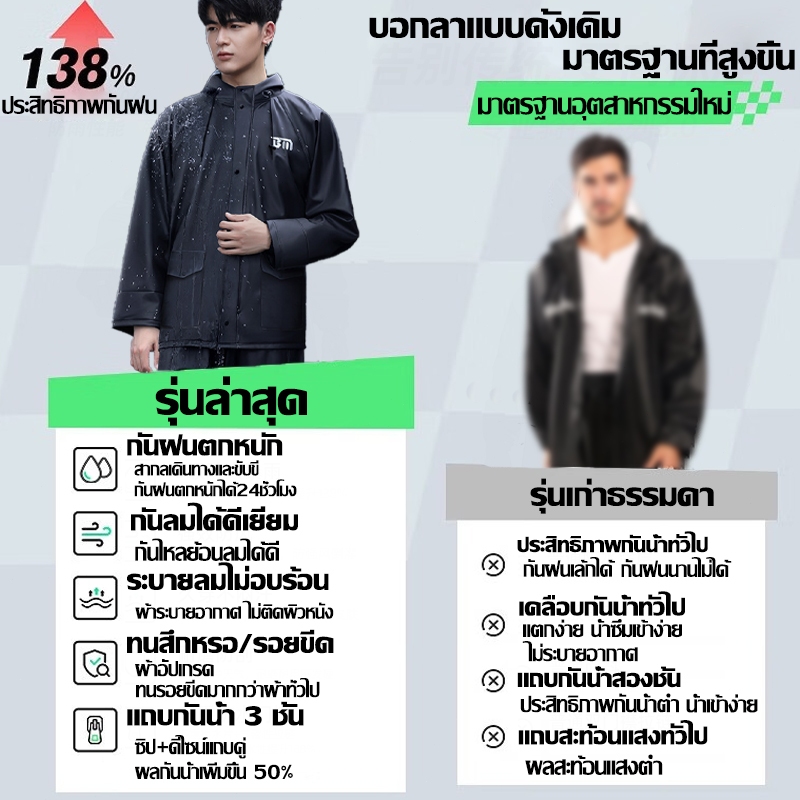 ⛈️ทนทาน 50 ปี⛈️ชุดกันฝน เสื้อกันฝน ผู้ใหญ่ แบบแยกส่วน สวมใส่สบาย ไม่แข็งตัว ระบายอากาศได้ มีแถบสะท้อนแสง Raincoat - รูปที่ 4