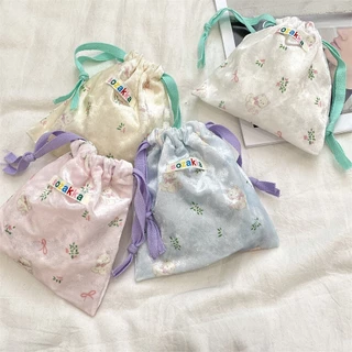 💐DIY💐 ถุงหูรูด ถุงผ้า กำมะหยี่นุ่ม ผ้าเงา กระเป๋าเครื่องสำอาง ลายการ์ตูน ผ้านุ่มนิ่ม