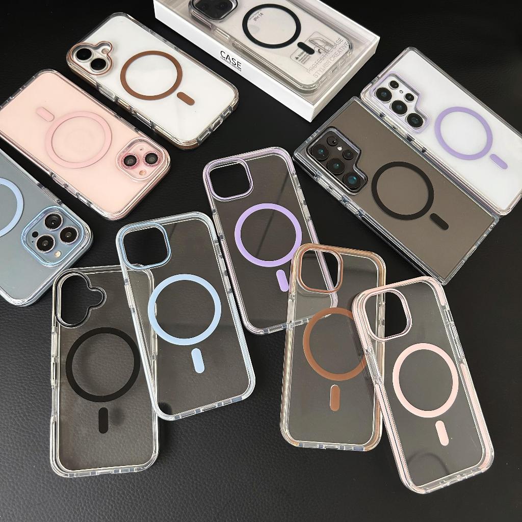 เคสใสอะคริลิค ชาร์จได้ขอบสี งานกล่อง รุ่น i11 12 promax 13 promax 14 promax 15 promax 16 promax s24ultra s25ultra