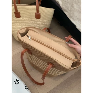 Cicishop(A137) กระเป๋าสานทอ ใบใหญ่ สะพานข้าง ใส่ของได้เยอะ พกพาง่ายใส่ไปทะเลหรือไปเที่ยววันหยุด