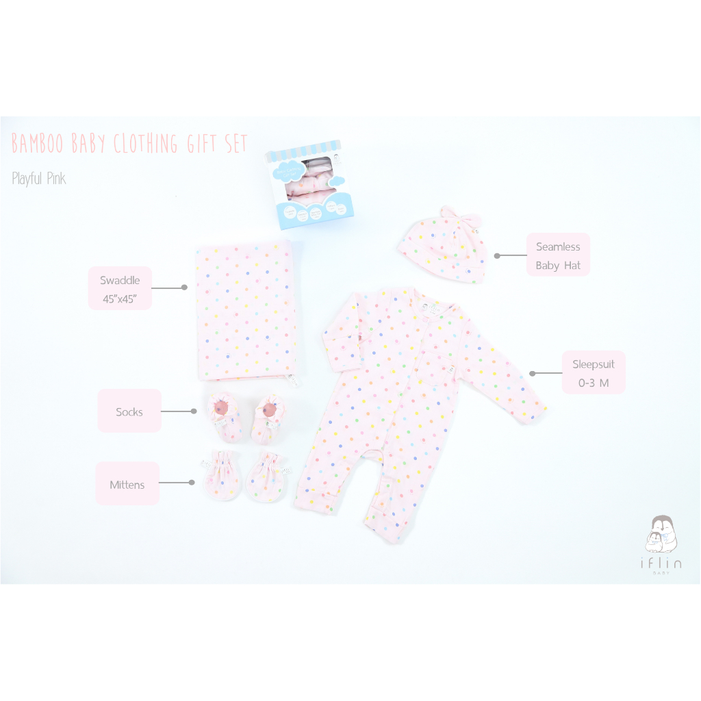 Iflin Baby - เซตของขวัญ เสื้อผ้าสำหรับเด็กแรกเกิด เซต 5 ชิ้น - My Essential Baby Clothing Gift Set
