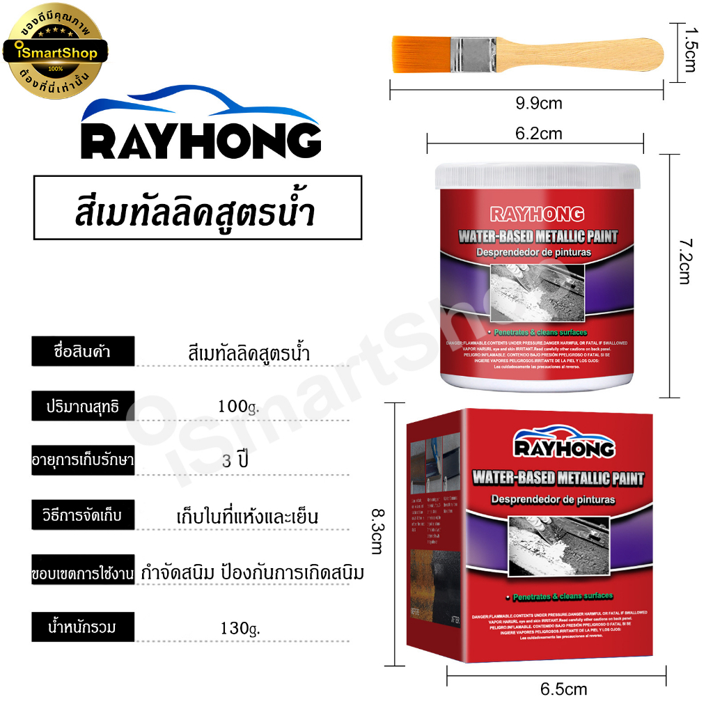 Rayhong สีเมทัลลิค สูตรน้ำ กำจัดสนิม สีกันสนิม ชุดน้ำยาขจัดสนิม ป้องกันสนิมได้อย่างมีประสิทธิภาพ