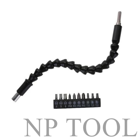 NP-285 สายต่อสว่าน สายอ่อนต่อสว่าน เหมาะสำหรับขันสกรูในพื้นที่แคบ พร้อมชุดอกสว่าน 10 ชิ้น