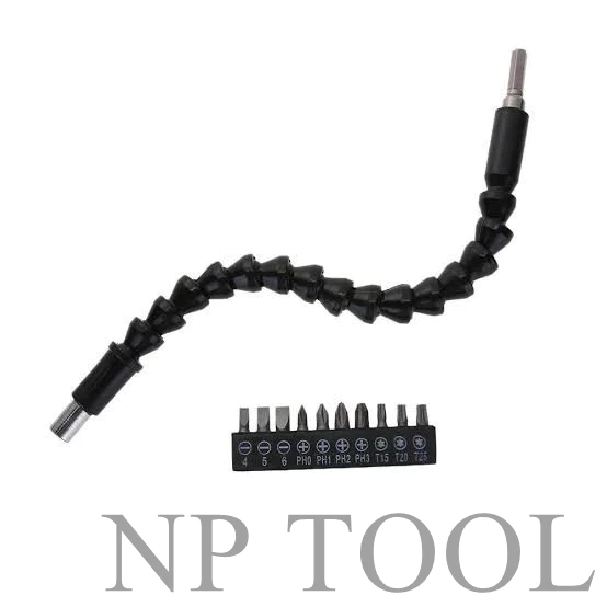 NP-285 สายต่อสว่าน สายอ่อนต่อสว่าน เหมาะสำหรับขันสกรูในพื้นที่แคบ พร้อมชุดอกสว่าน 10 ชิ้น