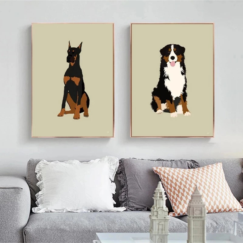 (พร้อมส่งจากไทย ภาพรวมกรอบ) ภาพสุนัข การ์ตูน ลูกสุนัข ภาพโปสเตอร์ Beagle Koki Bull Dog ภาพวาดตกแต่งห้องนั่งเล่น
