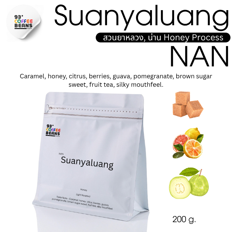 เมล็ดกาแฟคั่วอ่อน สวนยาหลวง Light Roast 200g | Suanyaluang Single Origin Coffee Beans | 93 Degrees