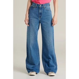 Mc JEANS (แม็คยีนส์) กางเกงยีนส์ผู้หญิง ทรงขากระบอก ปลายขากว้าง เอวสูง สีฟอกกลาง MFWP234