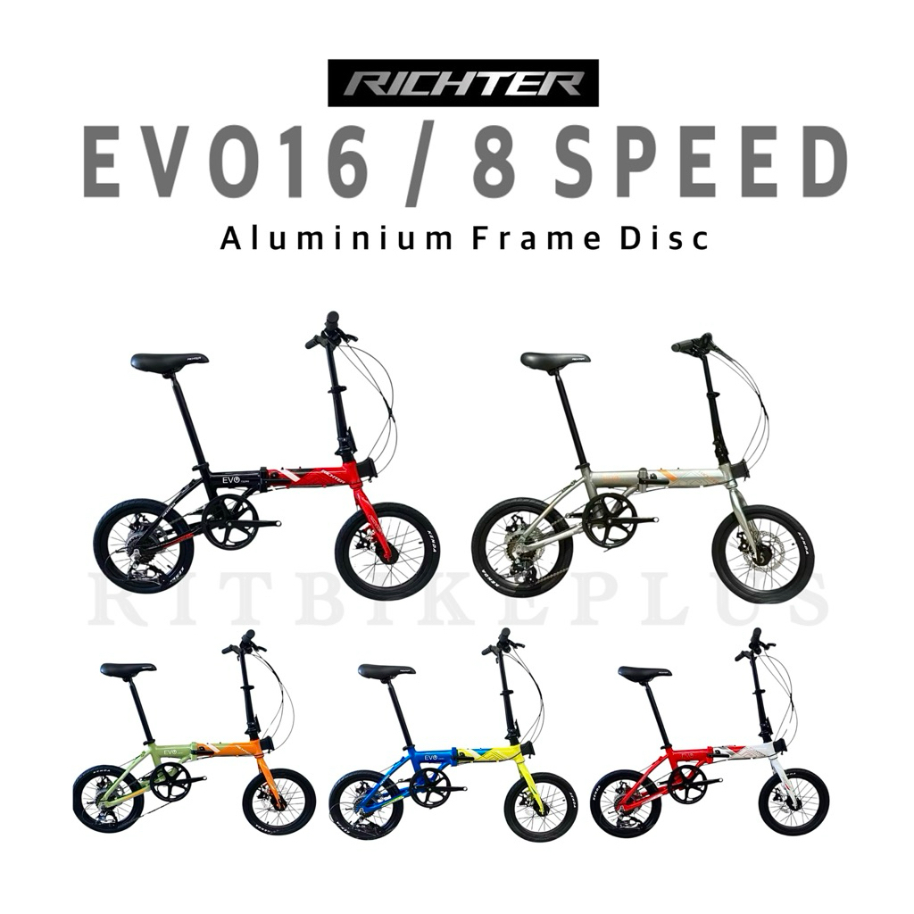 (แถมกระเป๋าเกี่ยวแฮนด์) จักรยานพับ RICHTER EVO ล้อ 16 นิ้ว ชุดเกียร์ 8 speed เฟรมอลู ดิสก์เบรค น้ำหนักเพียง 10.8 kg