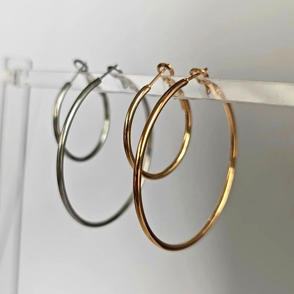 💫 nnlin. Solid Hoops ต่างหูห่วงสแตนเลส Standless Steels รุ่นหนา 1.2mm มีหลายขนาด 3cm/5cm ต่างหูห่วงทอง ต่างหูห่วงเงิน