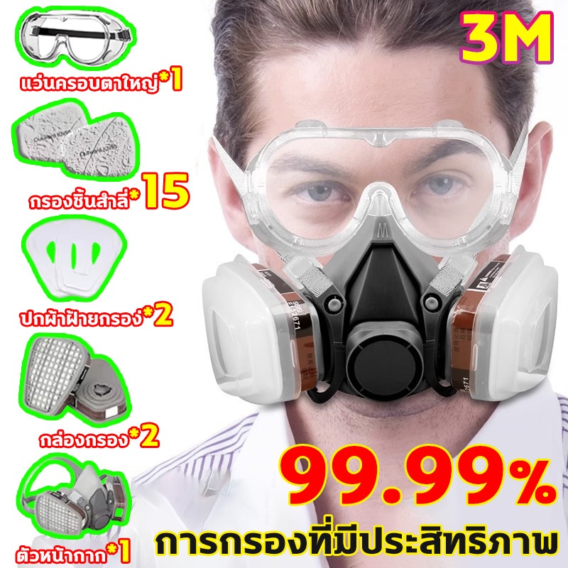 🔥ชนิดใช้ซ้ำได้🔥หน้ากากป้องกันแก๊สพิษ แถมสำลีกรอง15ชิ้น หน้ากากกันแก๊ส หน้ากากพ่นยา หน้ากากกรองฝุ่น สารเคมี สารกําจัดศัตร
