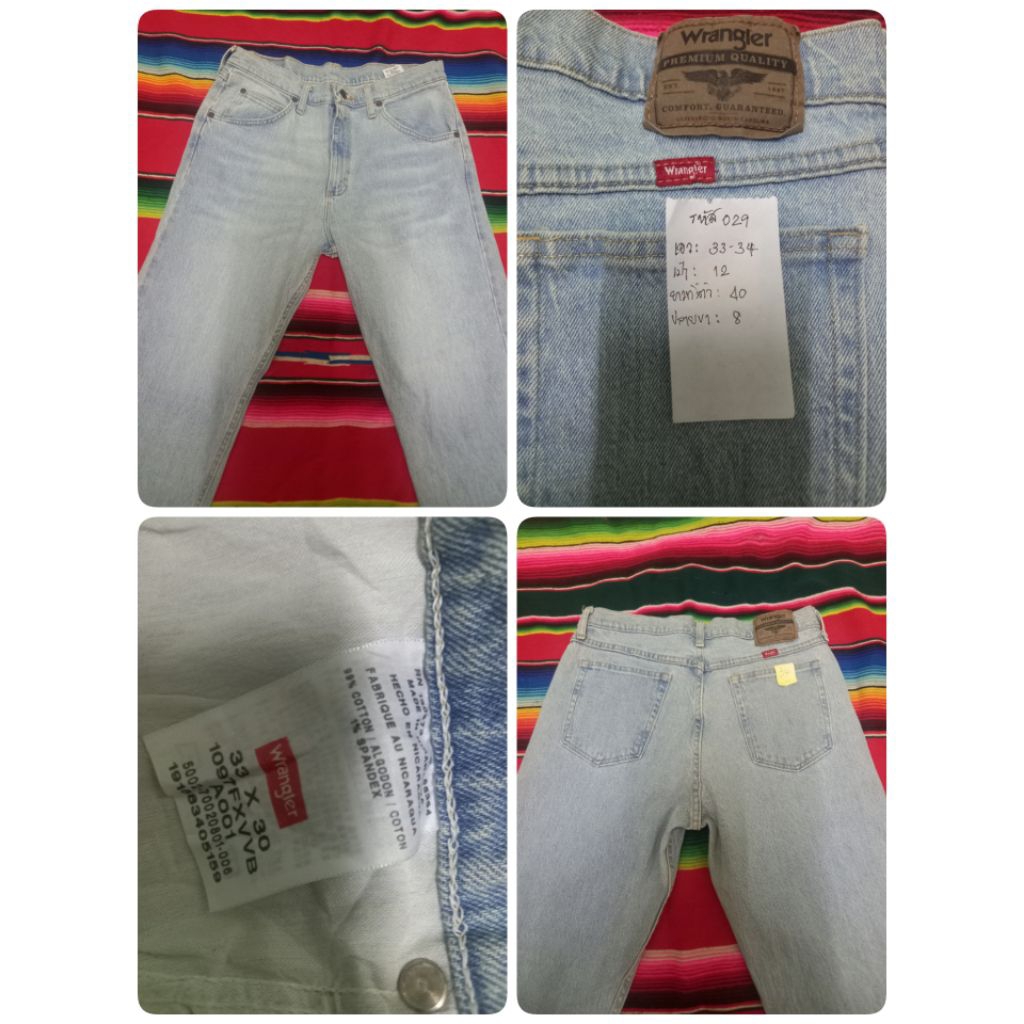 030  กางเกงยีนส์ Wrangler เอว ป้าย33ยึwดได้34 /12/40/8 สภาพใหม่มาก สีบลูยีนส์ สีเดิม ผ้าดีมาก