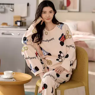 ชุดนอน ชุดนอนผู้หญิง ชุดนอนน่ารัก ชุดนอนแขนยาวขายาว ชุดนอนการ์ตูน เซตชุดนอน ฟรีไซส์ ผ้านิ่มไม่บาง CL พร้อมจัดส่ง🚛