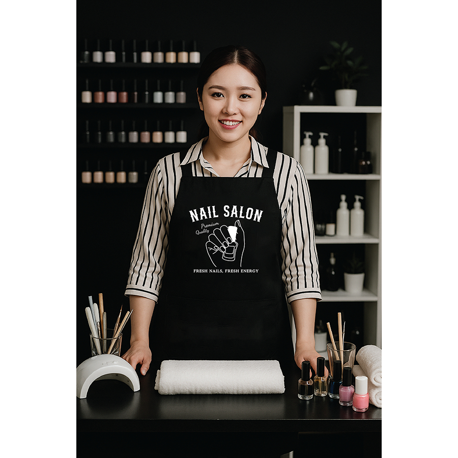 ผ้ากันเปื้อน Waterproof Nail Apron ไขว้หลัง กันน้ำ ผ้าโพลีเอสเตอร์ ซักง่าย ไม่ยับ ผ้ากันเปื้อนทำเล็บ