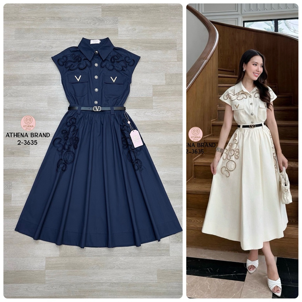 Athena เสื้อคอปก+กระโปรง มีเข็มขัด