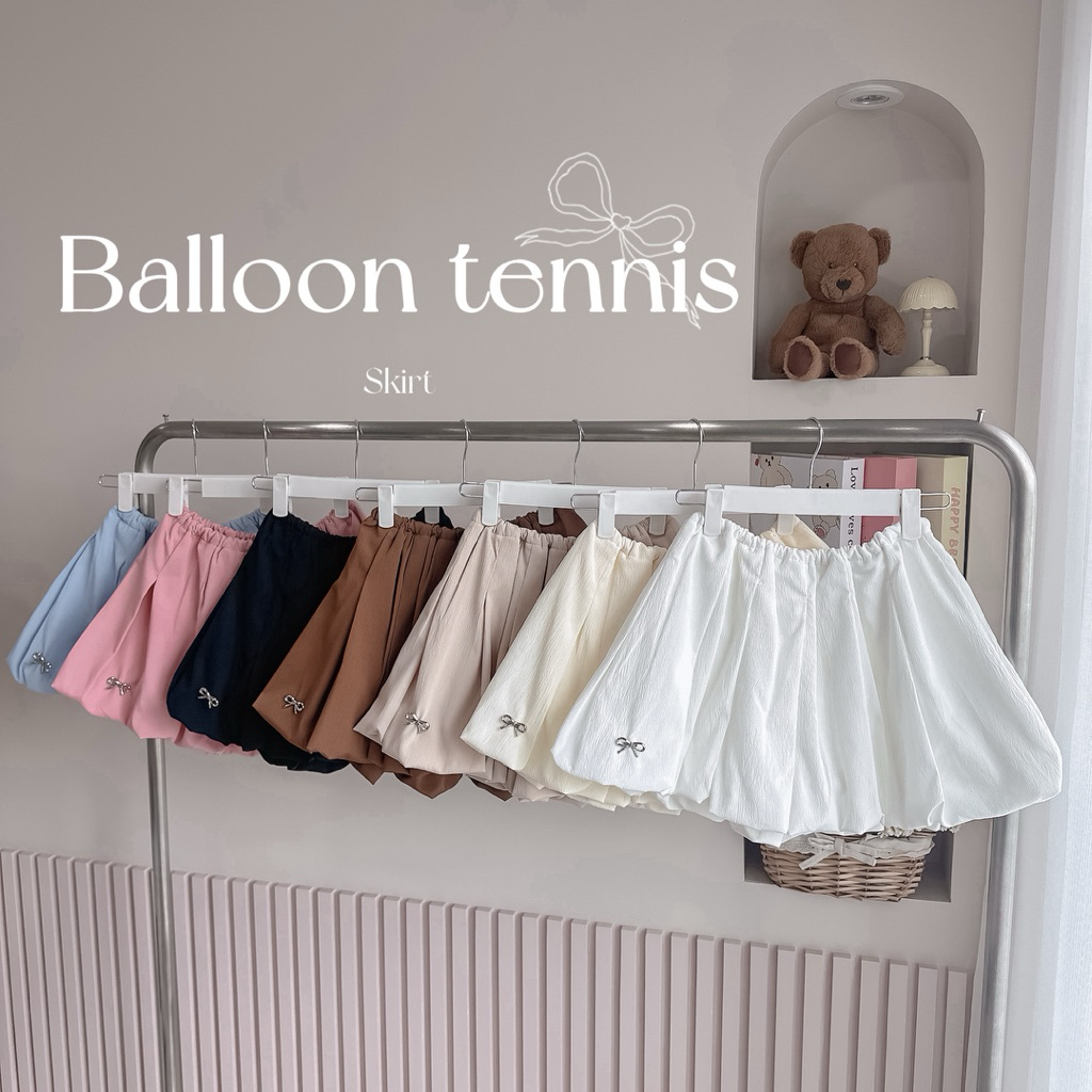 🌷🤏🏻🎧 Balloon tennis skirt กระโปรวบอลลูนแต่งจีบ ผ้าครัช