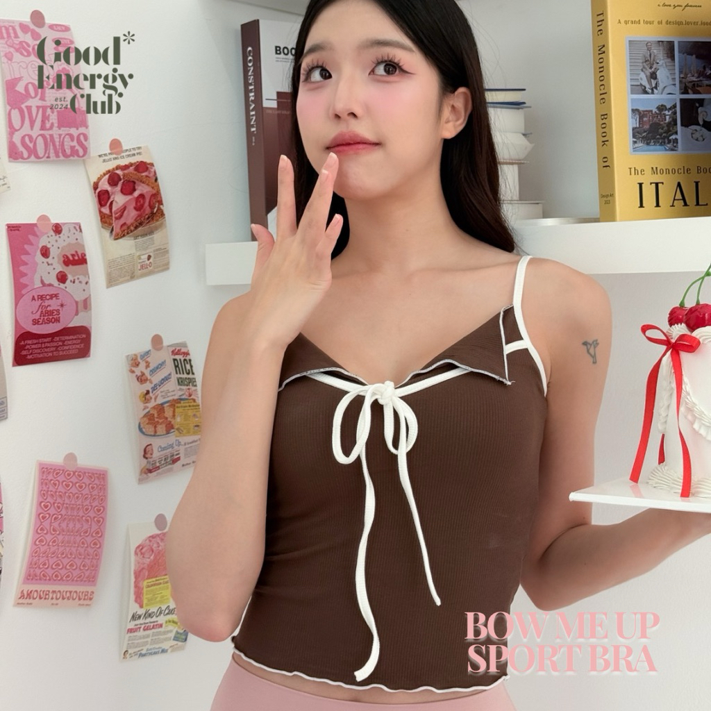GOOD ENERGY CLUB - BOW ME UP SPORT BRA[0018] สปอร์ตบราสายเดี่ยว ดีเทลโบว์ผ้าร่อง (11A-11D)