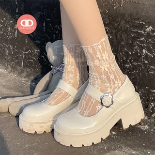 DRESSACUTE S102/S103 /S104/C10 ถุงเท้าผู้หญิงแบบบาง แต่งลูกไม้ แต่งโบว์