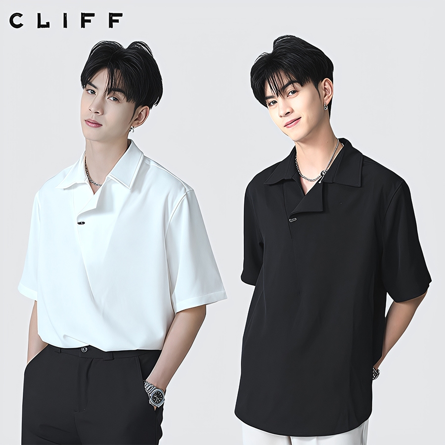 CLIFF เสื้อโปโลผู้ชาย เสื้อคอปก แขนสั้น เสื้อสีพื้น กระดุม เนื้อผ้านุ่ม ทรงหลวม ใส่สบาย