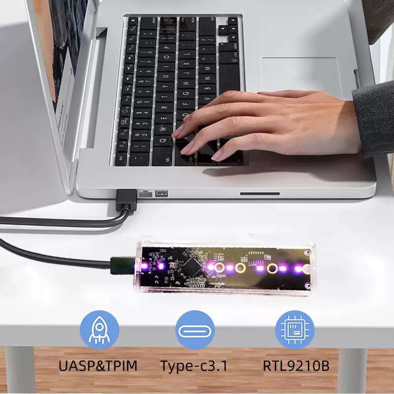 M.2 NVME PCIe NGFF SATA Dual Protocol SSD กรณี USB ใสประเภท C 10Gbps PCI-E M2 SSD โปร่งใสภายนอก Enclosure Hard รูปที่ 5