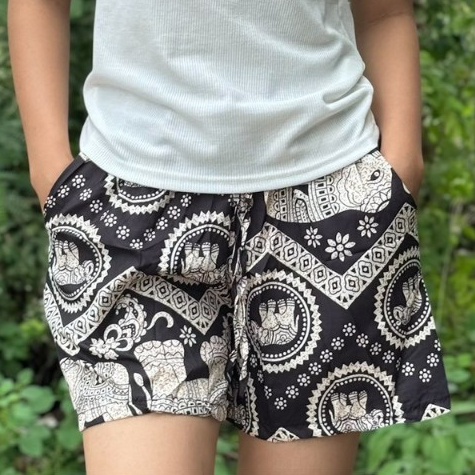 ขาสั้นลายช้างฟรีไซส์ ใส่ได้ทุกวัน ผ้าเบาระบายอากาศ รหัส 217