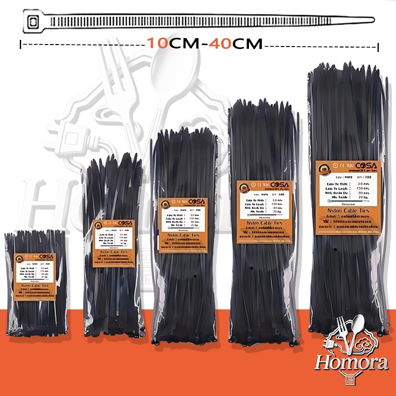 เคเบิ้ลไทร์ สายรัดไนลอน (100เส้น) 4/6/8/10/12นิ้ว สีดำ-ขาว สายรัดสายไฟ พลาสติกเหนียวพิเศษ ล็อคแน่นไม่หลุด