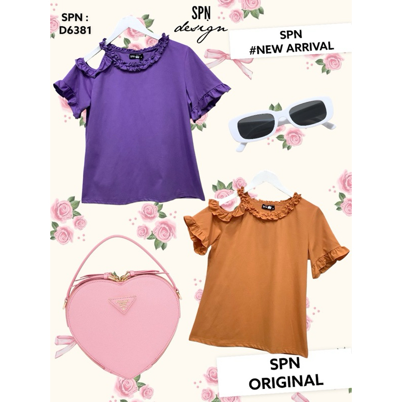 SPN D6381 เสื้อยืด เว้าไหล่ คอระบาย ความยาว 23”