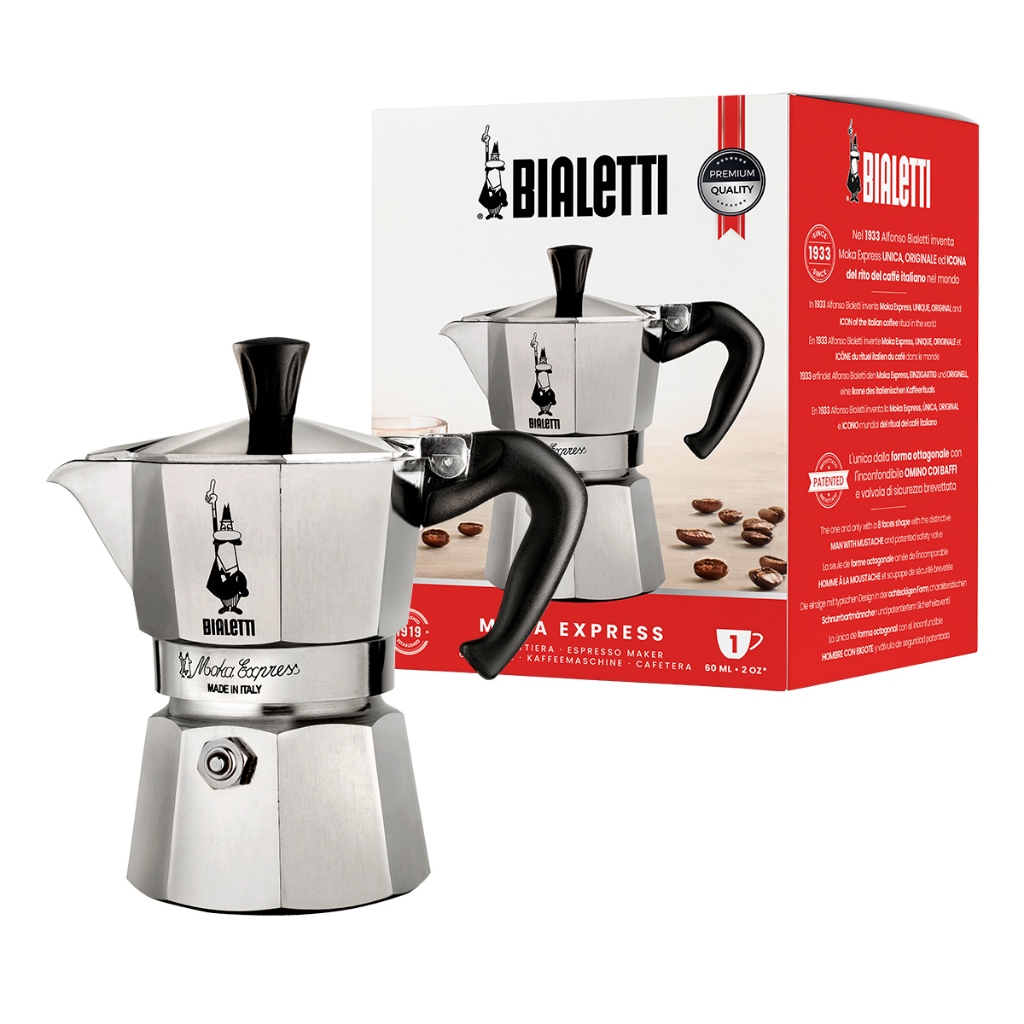 Bialetti หม้อต้มกาแฟ Moka Pot รุ่น Moka Express (โมคา เอ็กซ์เพรส) ขนาด 1 ถ้วย - Silver [BL-0001161]