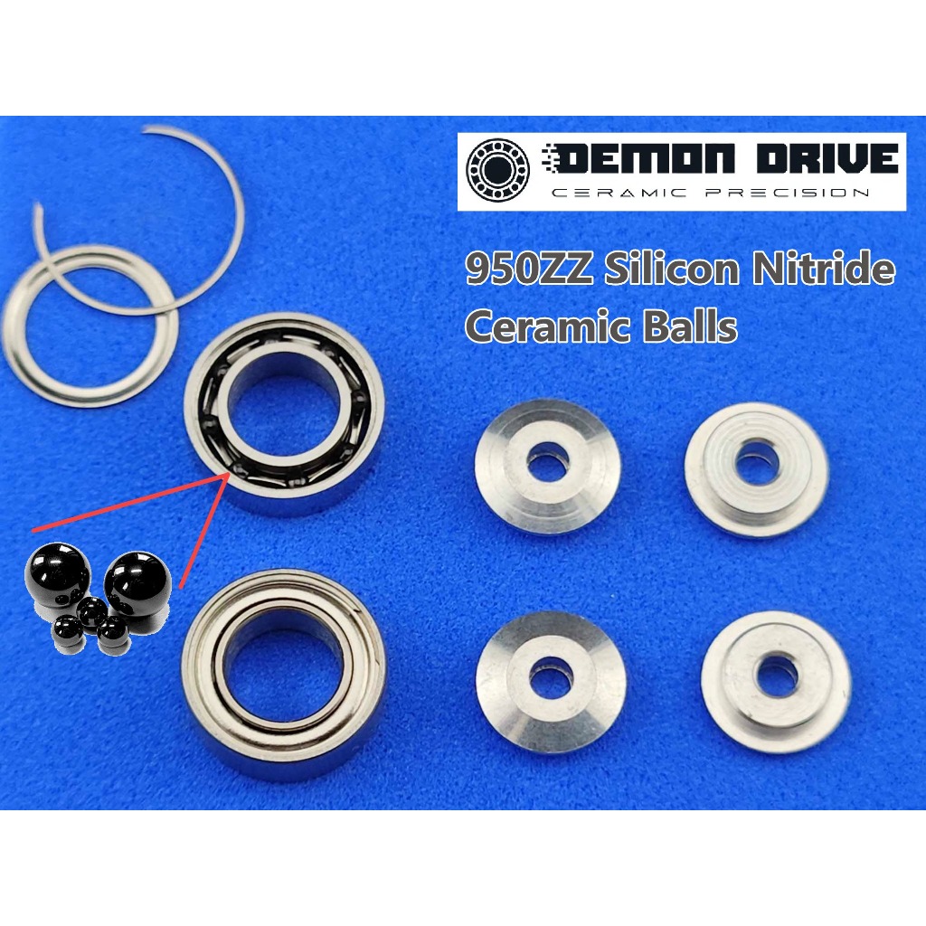 Demon Drive โรลเลอร์ 9MM Hybrid Ceramic Si3N4 + SS440 (เม็ดลูกปืนดำฝาปิด)  - MR95ZZ 950ZZ Closed Hybrid Ceramic Roller