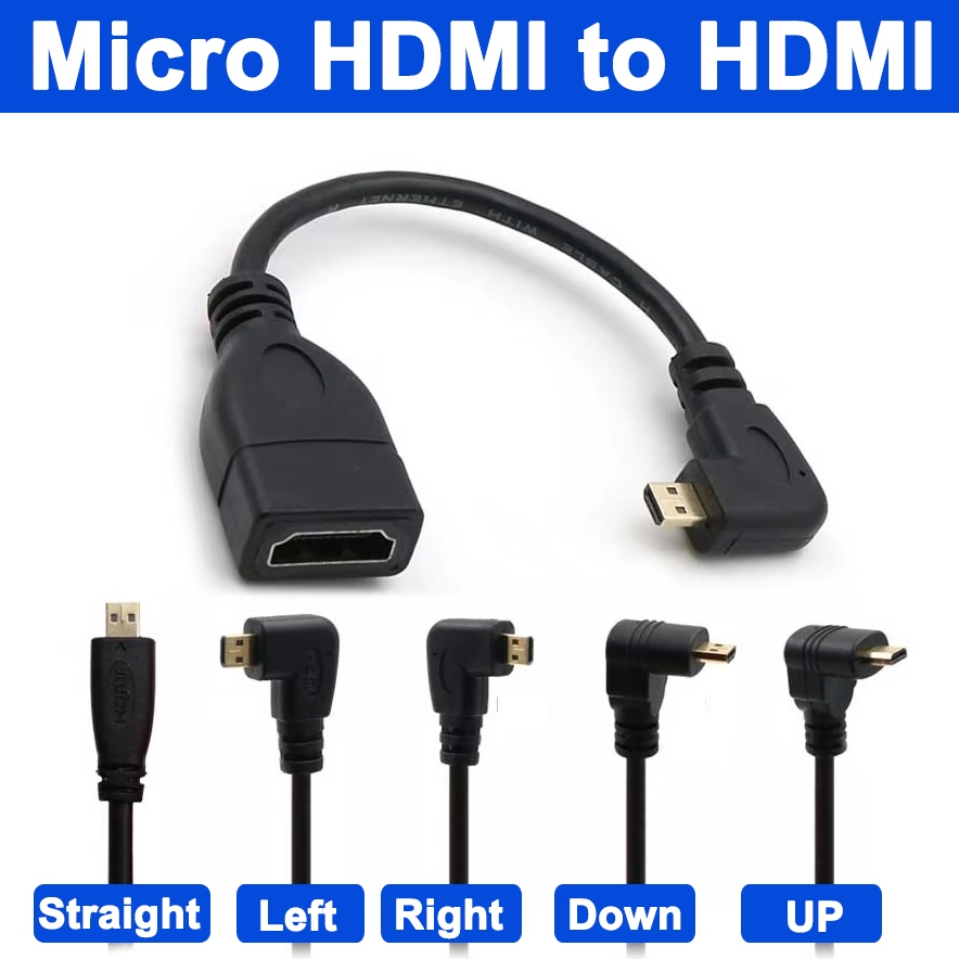 สายแปลง Micro HDMI to HDMI female cable ( 90 Degree Gold Plated V1.4  ) Straight Left  Right UP Dows Angled