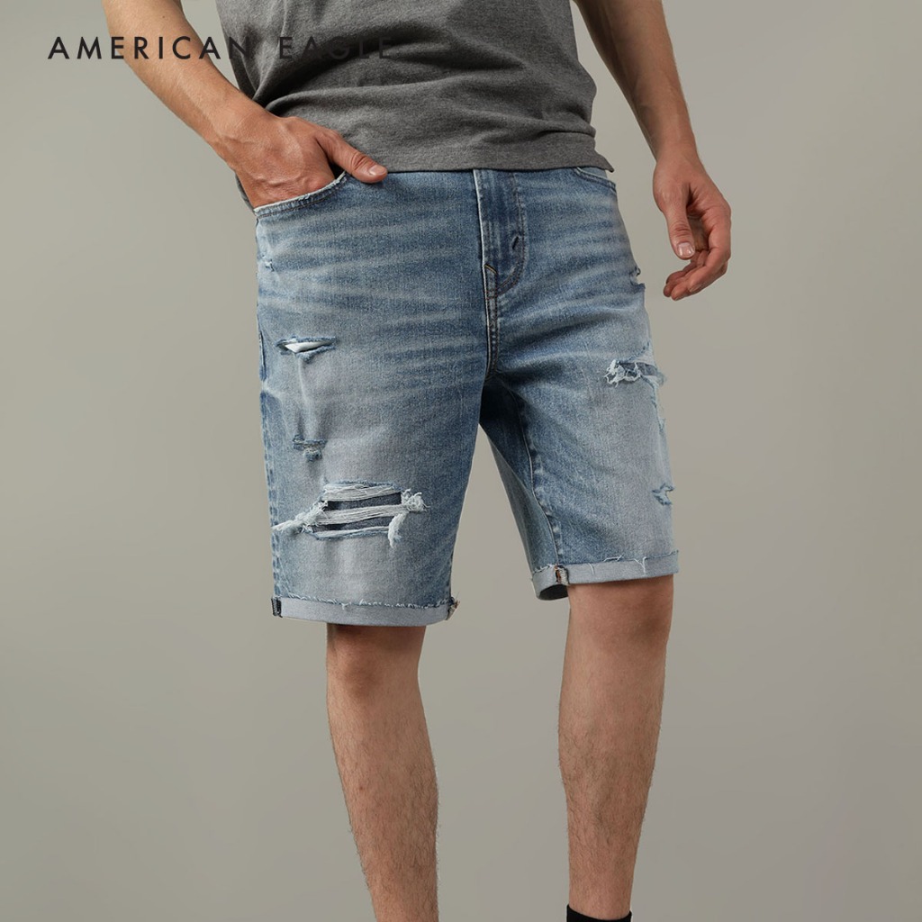 American Eagle AirFlex+ Ultrasoft 9" Patched Denim Short กางเกง ยีนส์ ผู้ชาย ขาสั้น (EMSO 013-7640-947)